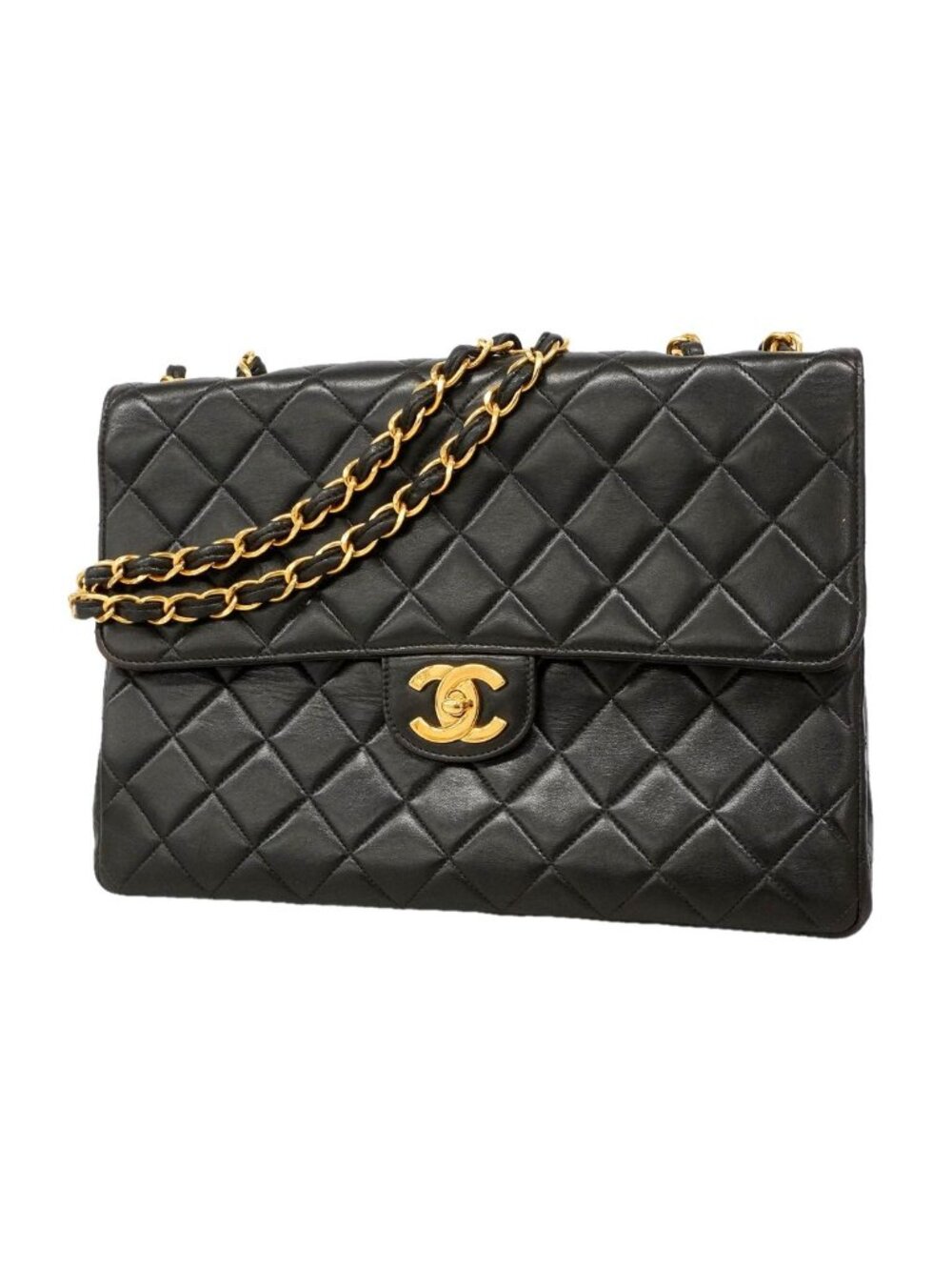 Chanel Shoulder Bag Maxi Quilted Lambskin Black Gold